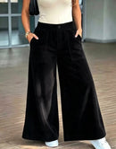 Wide Leg Corduroy Pants with Elastic Back Waist