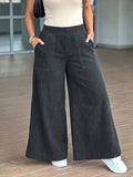 Wide Leg Corduroy Pants with Elastic Back Waist