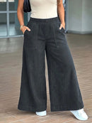 Wide Leg Corduroy Pants with Elastic Back Waist