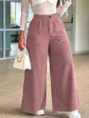 Wide Leg Corduroy Pants with Elastic Back Waist