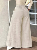 Wide Leg Corduroy Pants with Elastic Back Waist