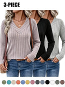 Women's 3-Pack Ribbed Knit V-Neck Sweaters Tops New Fall Fashion 2026 for Women