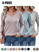 Women's 3-Pack Ribbed Knit V-Neck Sweaters Tops New Fall Fashion 2026 for Women