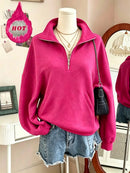 Women's Half Zip Fleece Sweatshirt Oversized Drop Shoulder Pullover with Pockets