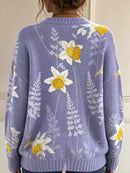 Women's Printed Sweater, with a Pale Purple vintage Tulip Flower Pattern, Round