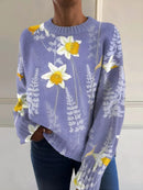 Women's Printed Sweater, with a Pale Purple vintage Tulip Flower Pattern, Round