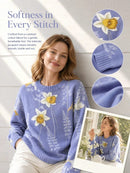 Women's Printed Sweater, with a Pale Purple vintage Tulip Flower Pattern, Round