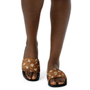 Burnt Umber Daisies Women's Slides, iBuyXi.com