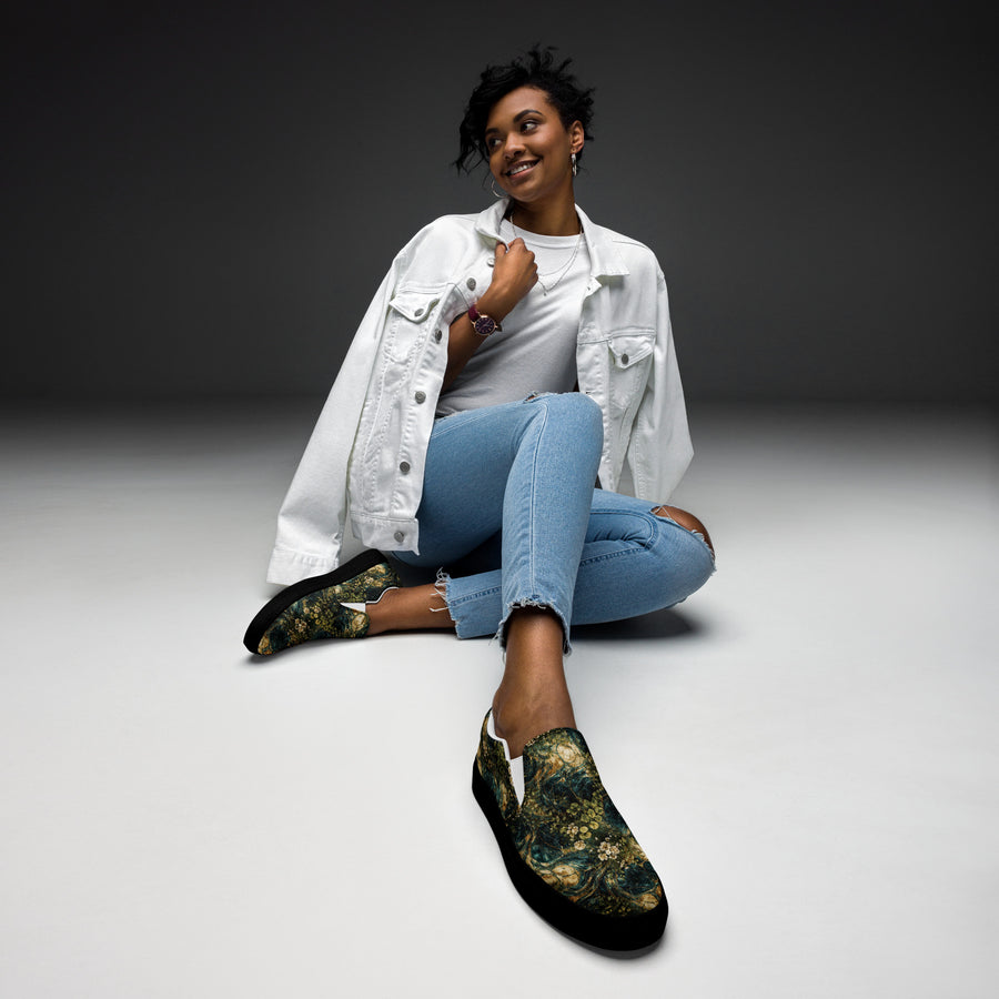 Verdigris Marble Women’s Slip-On Canvas Shoes