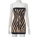 Zebra Striped Strapless Backless Women Mini A Line Dress Outfits Autumn Winter O