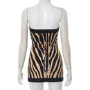 Zebra Striped Strapless Backless Women Mini A Line Dress Outfits Autumn Winter O