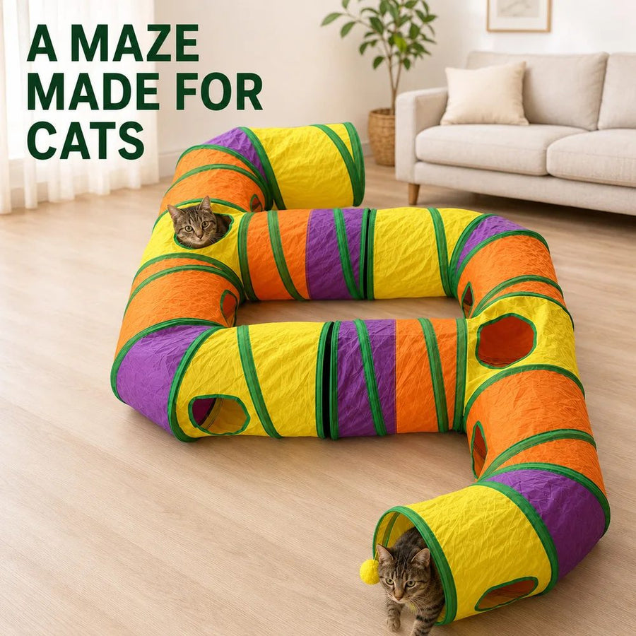 Zoe Extra Long Cat Tunnel Maze For Indoor Cats Double E Shaped Connectable Folda
