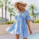 Plaid Print Ruffles Short Sleeves V-Neck Tie-Back Mini Dress, ibuyxi.com