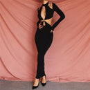 Elegant Long Sleeve Jersey Cutout Maxi Dress, ibuyxi.com