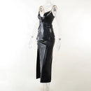 Chain Deep V-Neck High Rise Slit Party Maxi Dress, ibuyxi.com