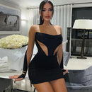 Transparent Mesh Long Sleeve Bodycon Party Mini Dress, ibuyxi.com