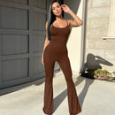 Backless Straps Flare Pant Solid Jumpsuit, ibuyxi.com