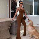 Backless Straps Flare Pant Solid Jumpsuit, ibuyxi.com