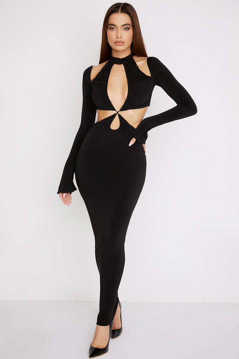 Elegant Long Sleeve Jersey Cutout Maxi Dress - iBuyXi Elegant Long Sleeve Jersey Cutout Maxi Dress - iBuyXi