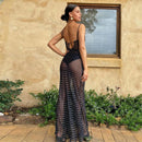 Spaghetti Strap Polka Dot Mesh Backless Maxi Dress, ibuyxi.com