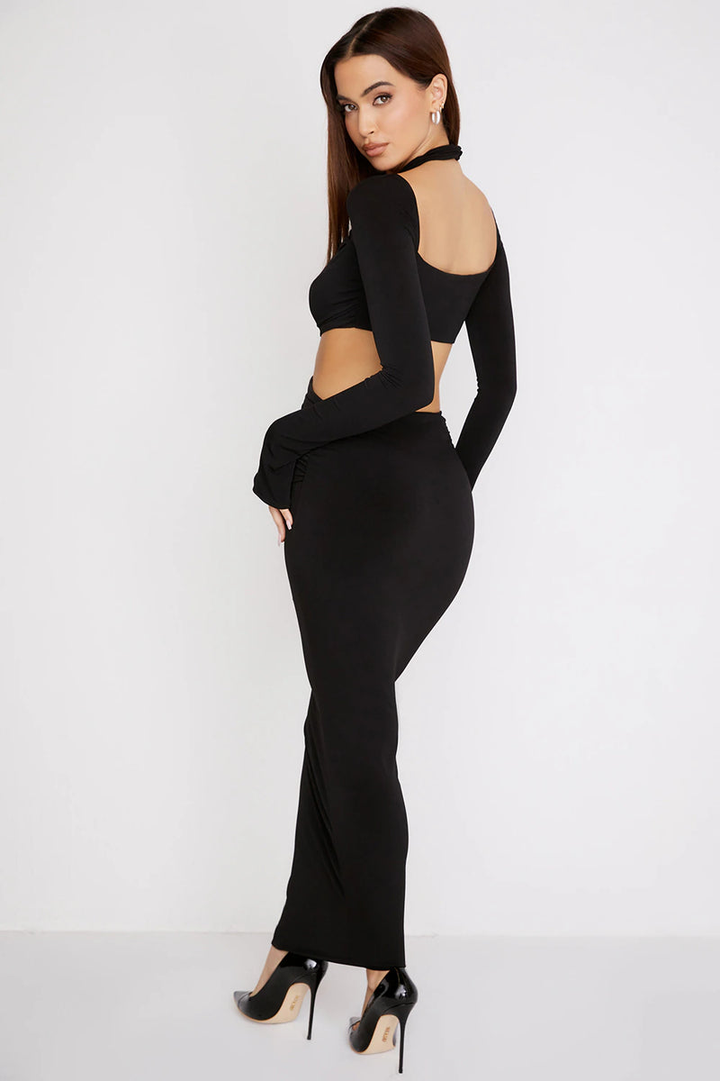 Elegant Long Sleeve Jersey Cutout Maxi Dress - IBuyXi L Elegant Long Sleeve Jersey Cutout Maxi Dress - IBuyXi L