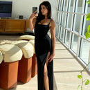 Elegant High Rise Slit Lace Patchwork Backless Maxi Dress, ibuyxi.com