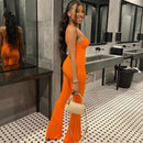 Backless Straps Flare Pant Solid Jumpsuit, ibuyxi.com