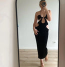 Halter Cutout Sleeveless Backless Maxi Dress, ibuyxi.com
