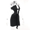Ruffles Halter Bandage Sleeveless Backless Cutout Mini Dress, ibuyxi.com