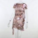 Ruffle Short Sleeve Crop Top Print Two Piece Party Dress Set, iBuyXi.com