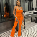 Backless Straps Flare Pant Solid Jumpsuit, ibuyxi.com