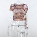 Ruffle Short Sleeve Crop Top Print Two Piece Party Dress Set, iBuyXi.com