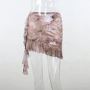 Ruffle Short Sleeve Crop Top Print Two Piece Party Dress Set, iBuyXi.com