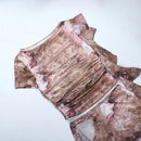 Ruffle Short Sleeve Crop Top Print Two Piece Party Dress Set, iBuyXi.com