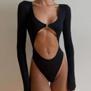 High Rise Cutout Long Sleeve Bodysuit, ibuyxi.com