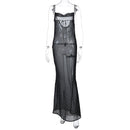 Spaghetti Strap Polka Dot Mesh Backless Maxi Dress, ibuyxi.com