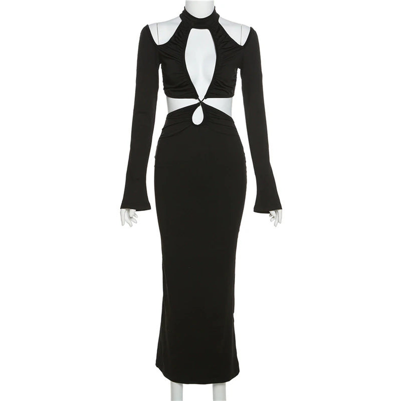 Elegant Long Sleeve Jersey Cutout Maxi Dress - iBuyXi L Elegant Long Sleeve Jersey Cutout Maxi Dress - iBuyXi L