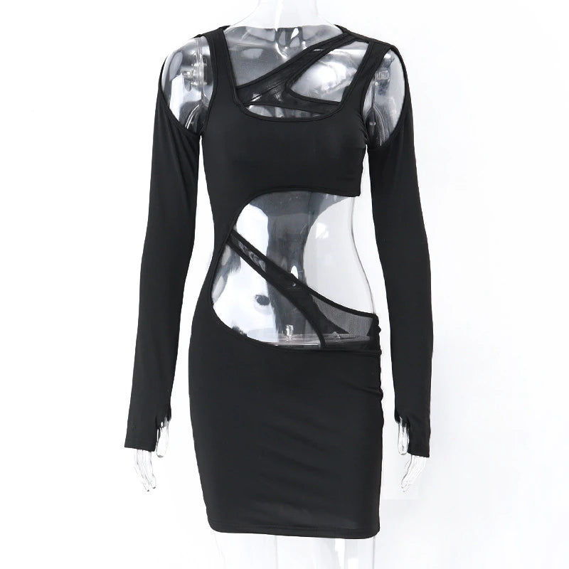 Bandage Cutout Backless Long Sleeve Bodycon Mini Dress, ibuyxi.com