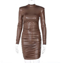 Long Sleeve Ruched Bodycon Mini Dress, ibuyxi.com