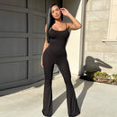 Backless Straps Flare Pant Solid Jumpsuit, ibuyxi.com