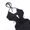 Ruffles Halter Bandage Sleeveless Backless Cutout Mini Dress, ibuyxi.com