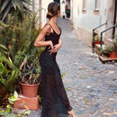 Spaghetti Strap Polka Dot Mesh Backless Maxi Dress, ibuyxi.com