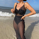 Spaghetti Strap Polka Dot Mesh Backless Maxi Dress, ibuyxi.com