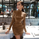 Long Sleeve Ruched Bodycon Mini Dress - iBuyXi.com