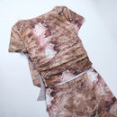 Ruffle Short Sleeve Crop Top Print Two Piece Party Dress Set, iBuyXi.com