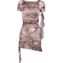 Ruffle Short Sleeve Crop Top Print Two Piece Party Dress Set, iBuyXi.com