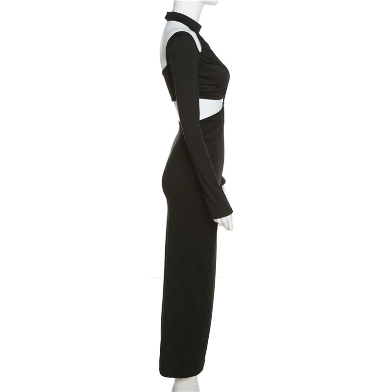 Elegant Long Sleeve Jersey Cutout Maxi Dress - IBuyXi L Elegant Long Sleeve Jersey Cutout Maxi Dress - IBuyXi L