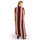 Oversized Maxi, Turn Down Collar, Half Sleeve, Colorful Multicolor Striped Dress, Shirt Dress Women Summer, Half Sleeve Colorful Multicolor Striped Dress Loose Oversized, Maxi Long Beach Dresses, Three Quarter Sleeve Casual Tunic Dress, Knee Length Plus Size Short Midi Dresses,iBuyXi.com