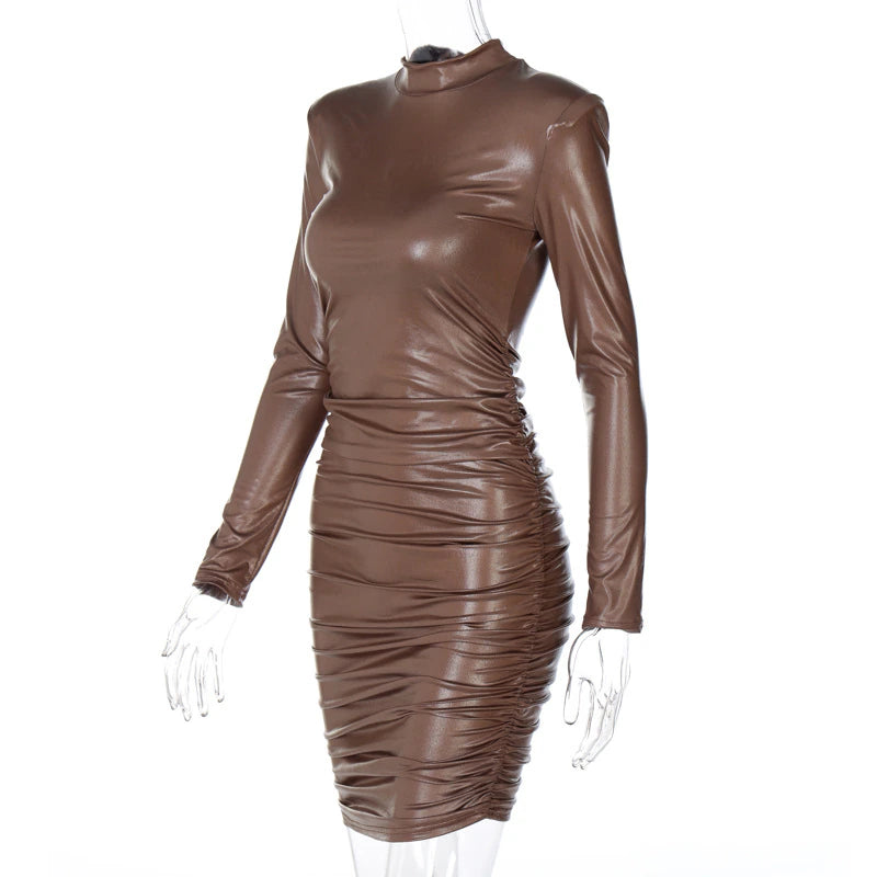 Long Sleeve Ruched Bodycon Mini Dress, ibuyxi.com