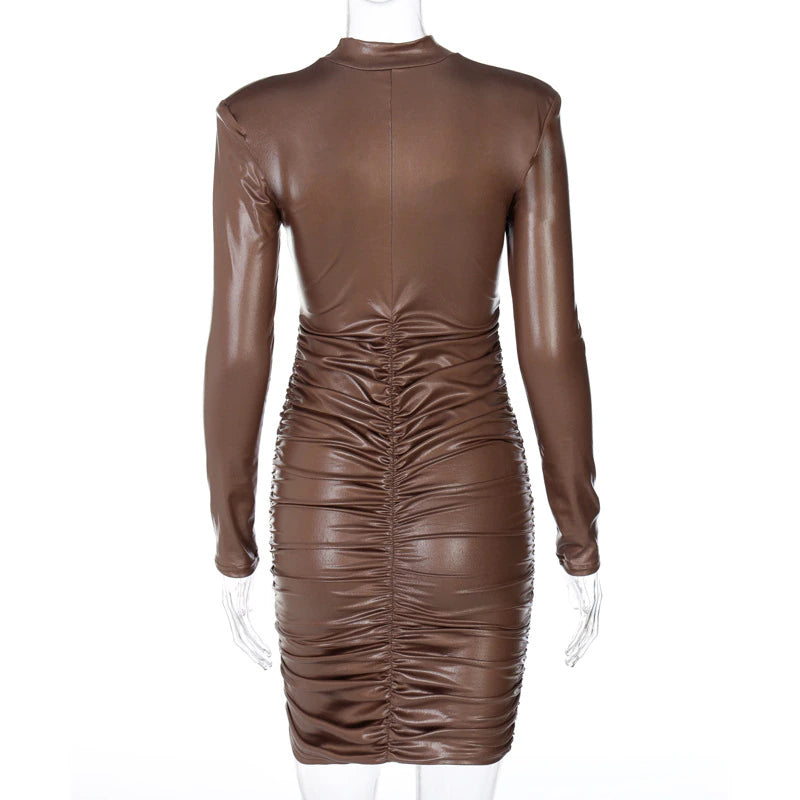 Long Sleeve Ruched Bodycon Mini Dress, ibuyxi.com